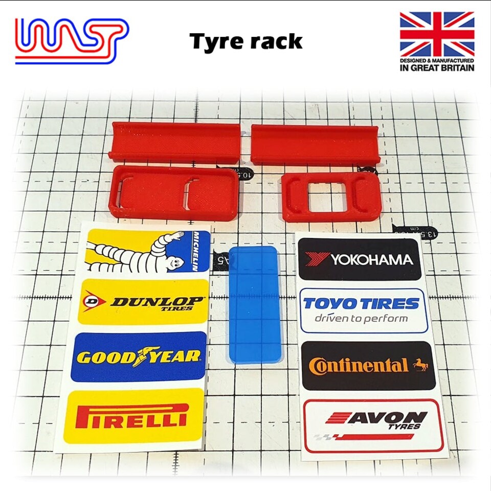 image 1 of Slot Car Scenery Track Side Tyre Wheel Rack Green with Logos 1:32 WASP