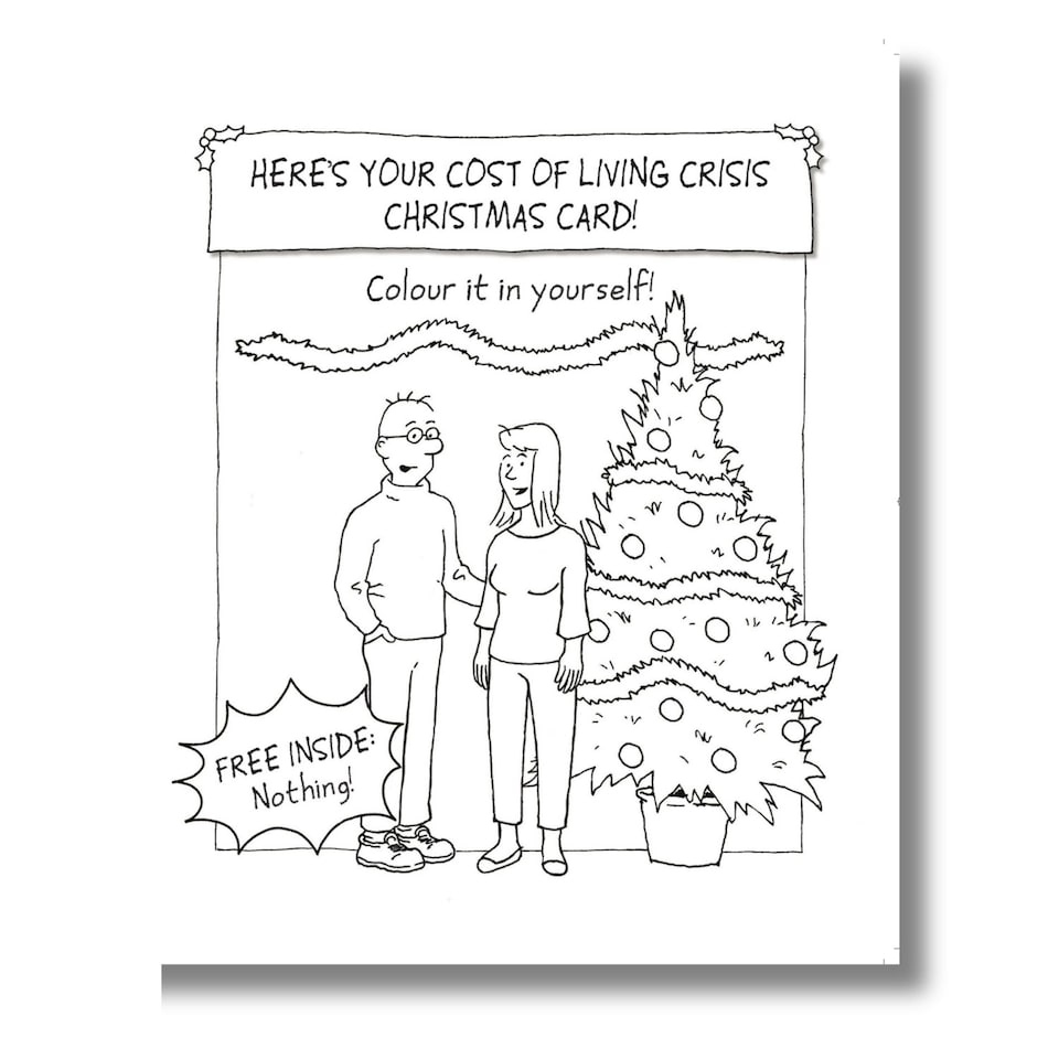 Norbert & Val Funny Christmas Card, Cost of Living Colour it in Yourself, 18.4 x 15.4 cms, Multi-Coloured