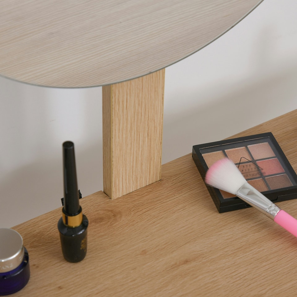 image 1 of HOMCOM Wooden Compact Dressing Table w/ Drawer Mirror 4 Legs Table Top Bedroom