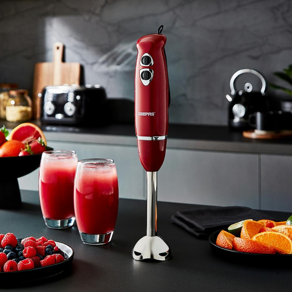 image 1 of GEEPAS 400W Hand Blender, 2 Blending Speed Red | Red