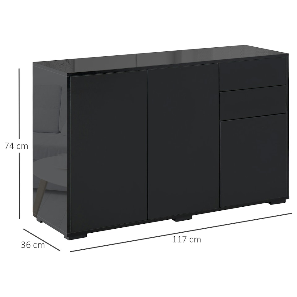 image 1 of HOMCOM High Gloss Frame Side Cabinet with 2 Door and 2 Drawer | Black