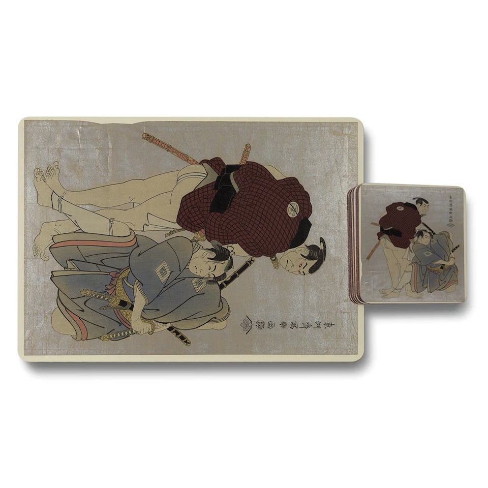 image 1 of 12 Piece Placemat and Coaster Set with Wood Bottom and Designer Artwork