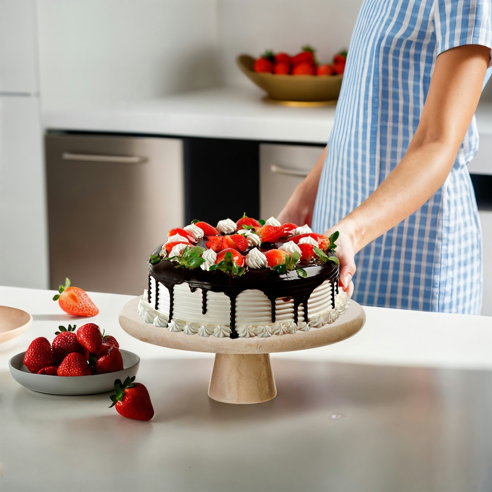 image 1 of Himaya Champagne Marble Cake Stand Cream