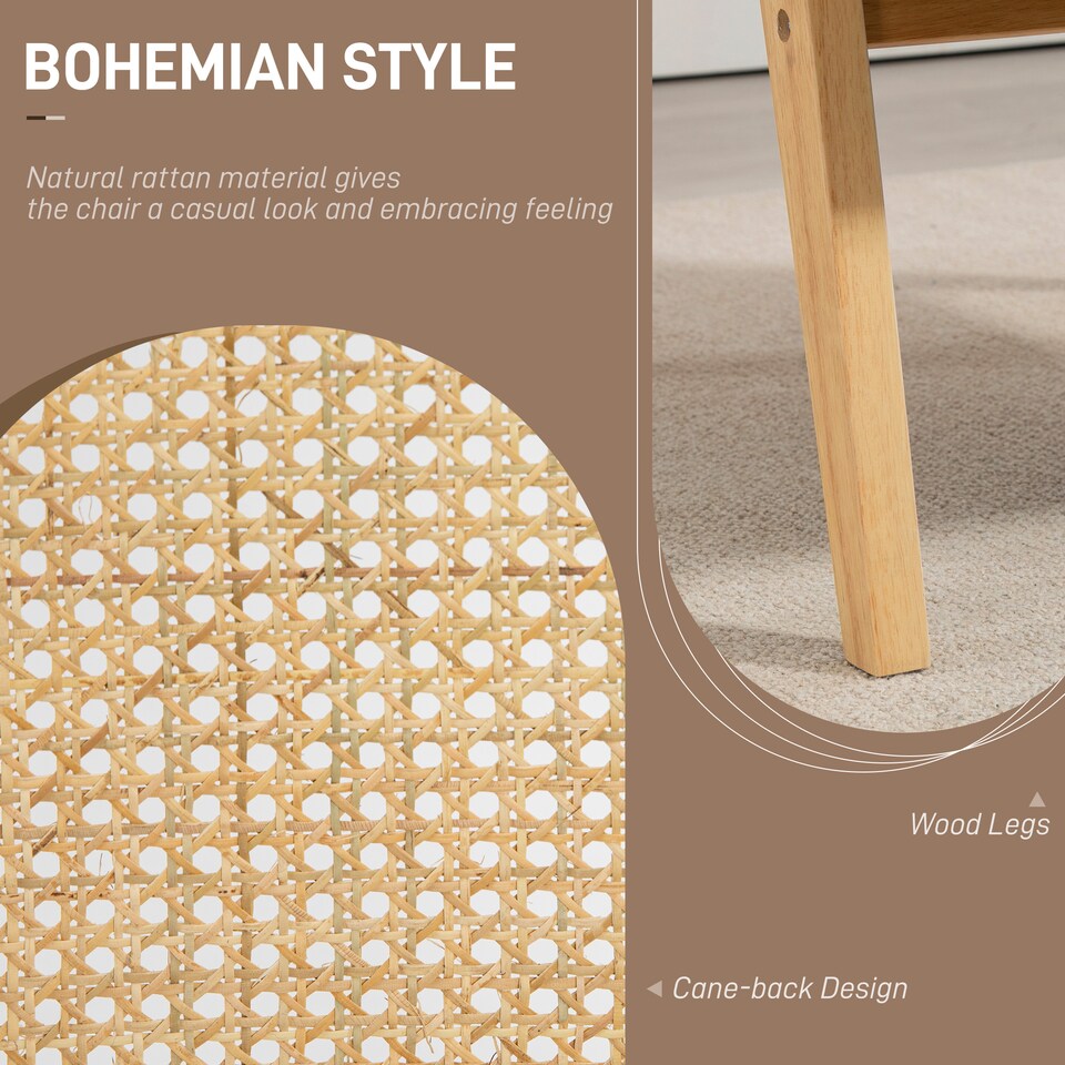 image 1 of HOMCOM Armchair, Fabric Accent Chair with Rattan Back, Rubber Wood Frame and Padded Seat Cushion for Living Room, Bedroom, Home Office, Cream White Finish