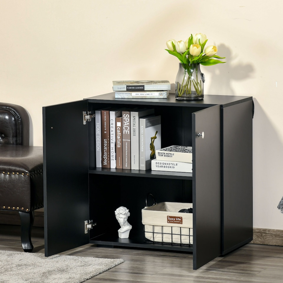 image 1 of HOMCOM Storage Cabinet w  Two Shelves Wooden Sideboard Freestanding Kitchen Cupboard Bookcase - Black