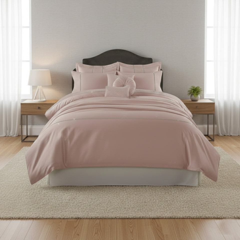 image 1 of Luxury Embroidered Duvet Cover Set Bedding with Matching Accessories | Orange | Coral | King