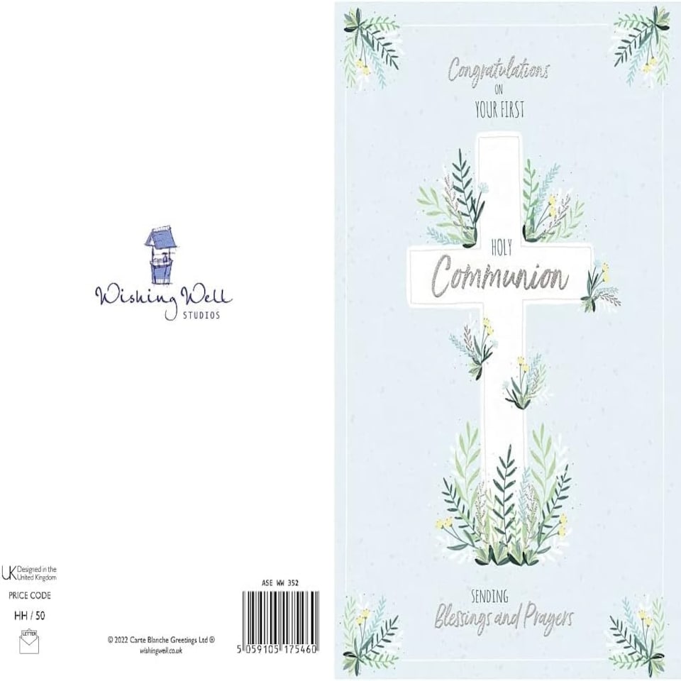 image 1 of Floral Cross Design 'First Holy Communion' Congratulations Card