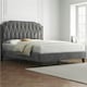 image 1 of Yaheetech 135 cm W x 190 cm L Upholstered Bed Frame with Button-Tufted Headboard Dark Grey