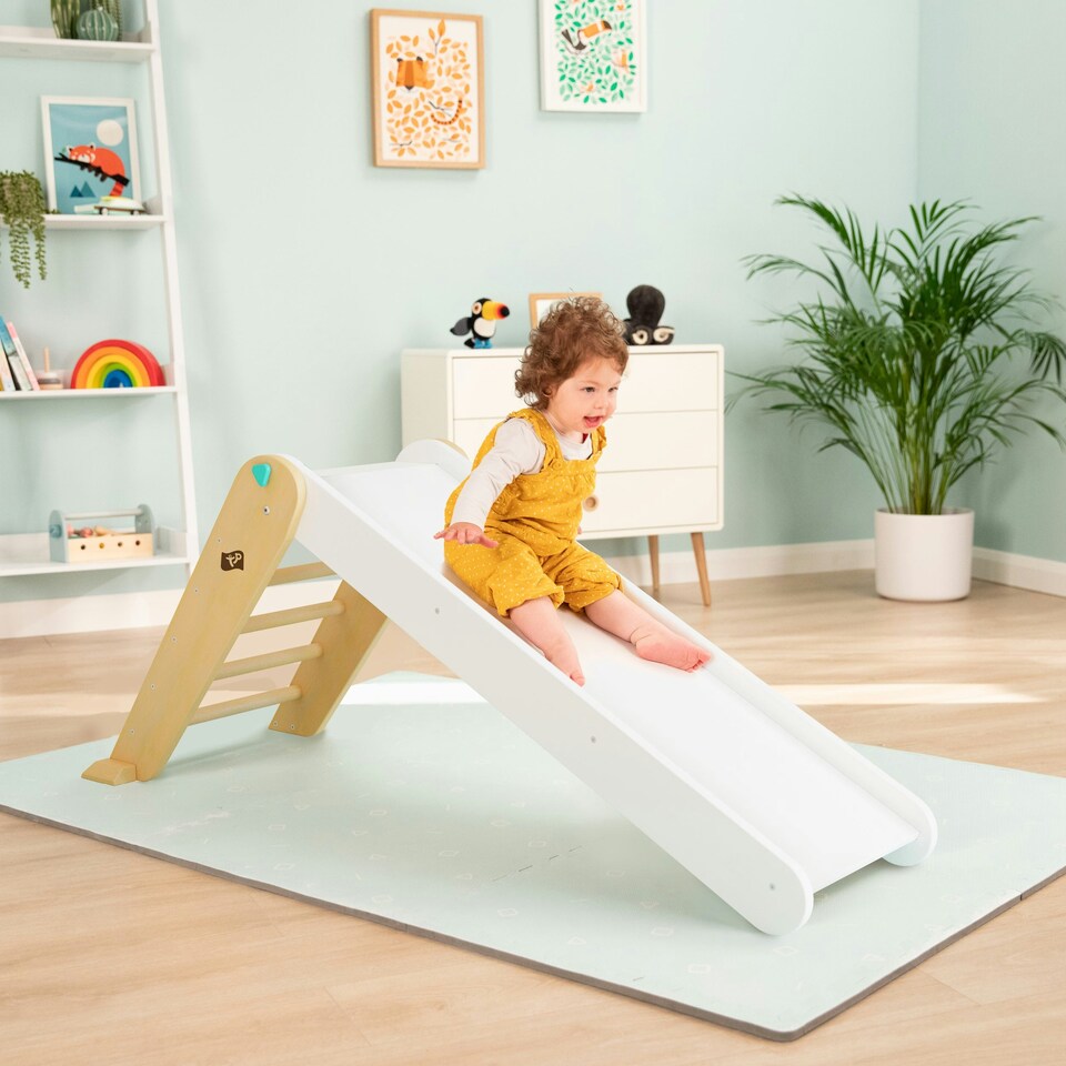 image 1 of Active-Tots Pikler Style Folding Wooden Slide, Wooden Balance Board & Play Mats - FSC® certified
