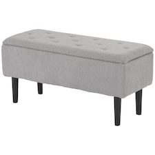 HOMCOM 57L Storage Ottoman, End of Bed Bench with Wooden Legs, Fabric Footstool for Living Room, Bedroom, 95 x 38 x 45cm, Grey | Grey