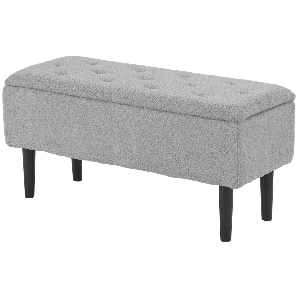 image 1 of HOMCOM 57L Storage Ottoman, End of Bed Bench with Wooden Legs, Fabric Footstool for Living Room, Bedroom, 95 x 38 x 45cm, Grey | Grey
