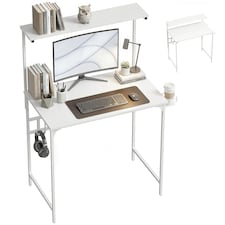 HOMCOM Computer Desk, 80cm Home Office Study Table with Hutch Shelf | White | White | 80W x 50D x 121.7H cm