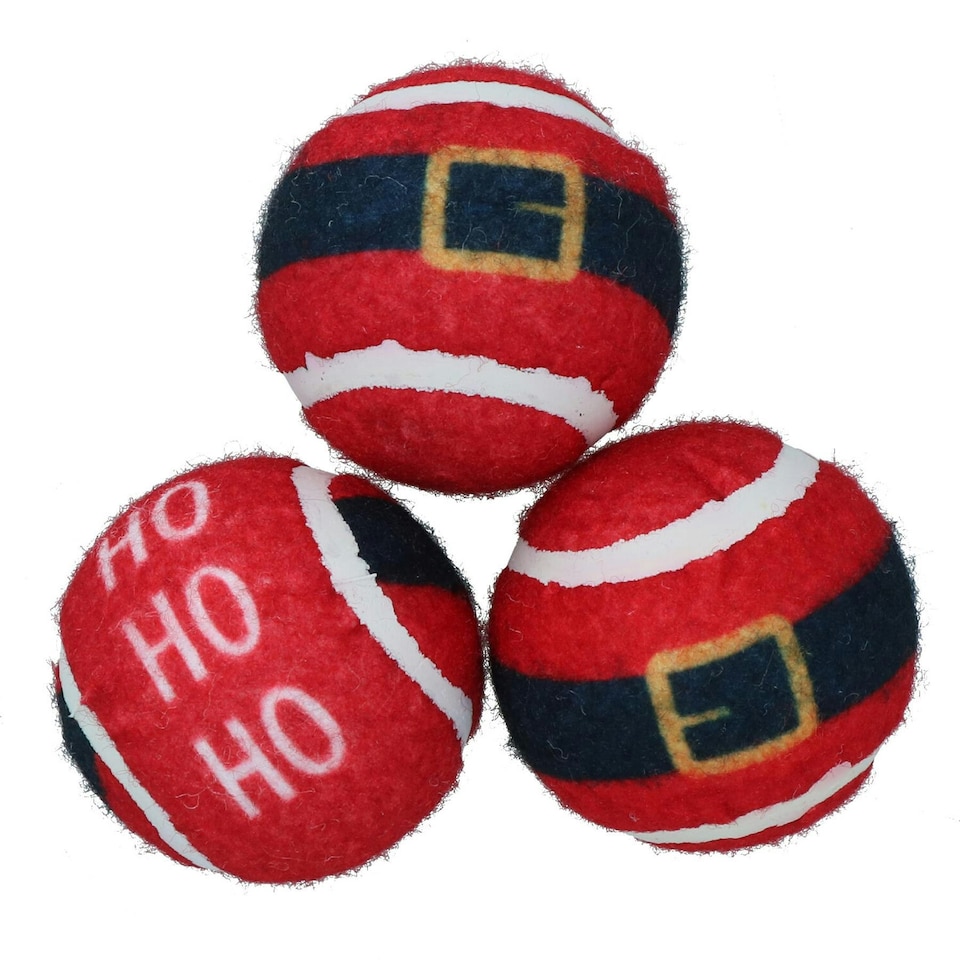 image 1 of 6PK Dog Red Festive Christmas Gift Themed Tennis Balls Ball Mad Xmas Gift