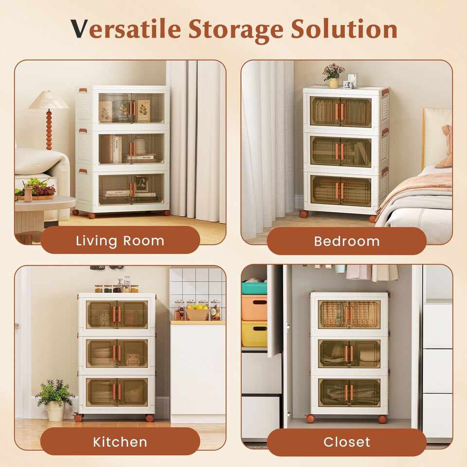 image 1 of COSTWAY 3-Pack Stackable Plastic Storage Boxes 210L Collapsible Storage Bins