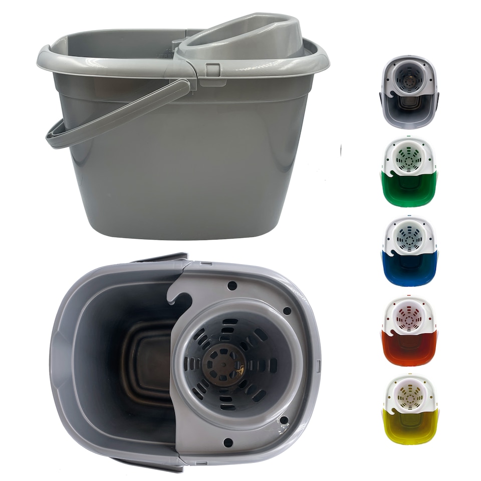 image 1 of Colour Coded Mop Bucket with Removable Wringer 12L Heavy Duty Plastic Cleaning Bucket for Home Kitchen and Catering