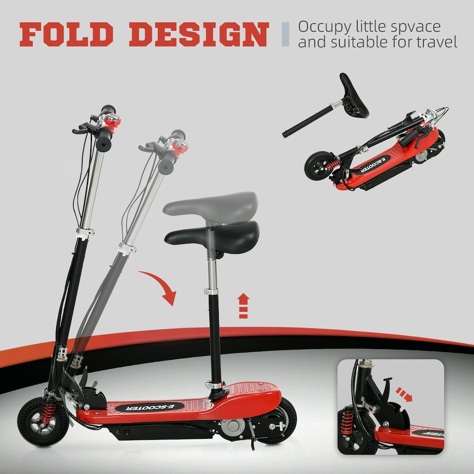 image 1 of HOMCOM Folding Ride on Powered Scooter for Age 4-14 Years, Red