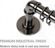 image 2 of Lister Cartwright 25mm Black Nickle Industrial Pipe Extendable Curtain Pole Heavy Duty Metal Curtain Rod with Rings(120-210 cm)
