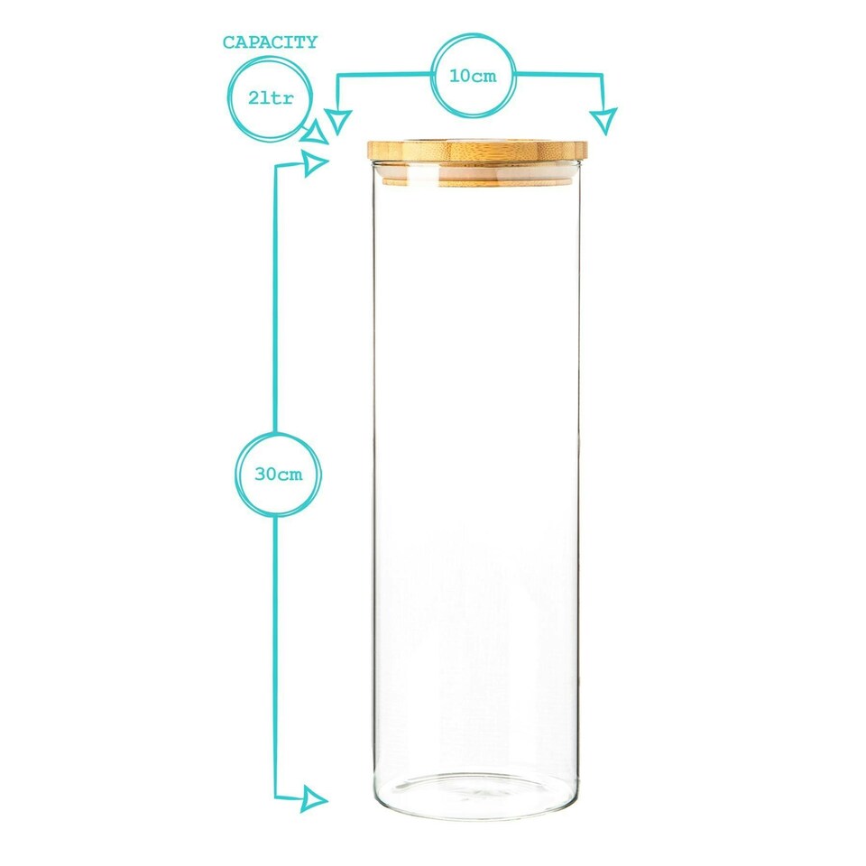 image 1 of Argon Tableware Glass Storage Jars with Wooden Lids - 2 Litre - Pack of 6