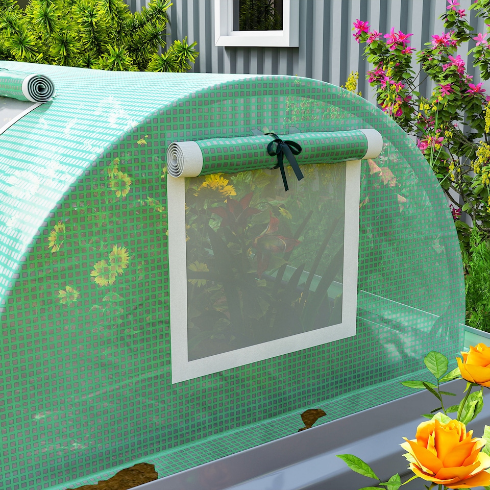 image 1 of Outsunny PE Mini Greenhouse, 3 M Portable Tunnel Green House w 5 Mesh Windows