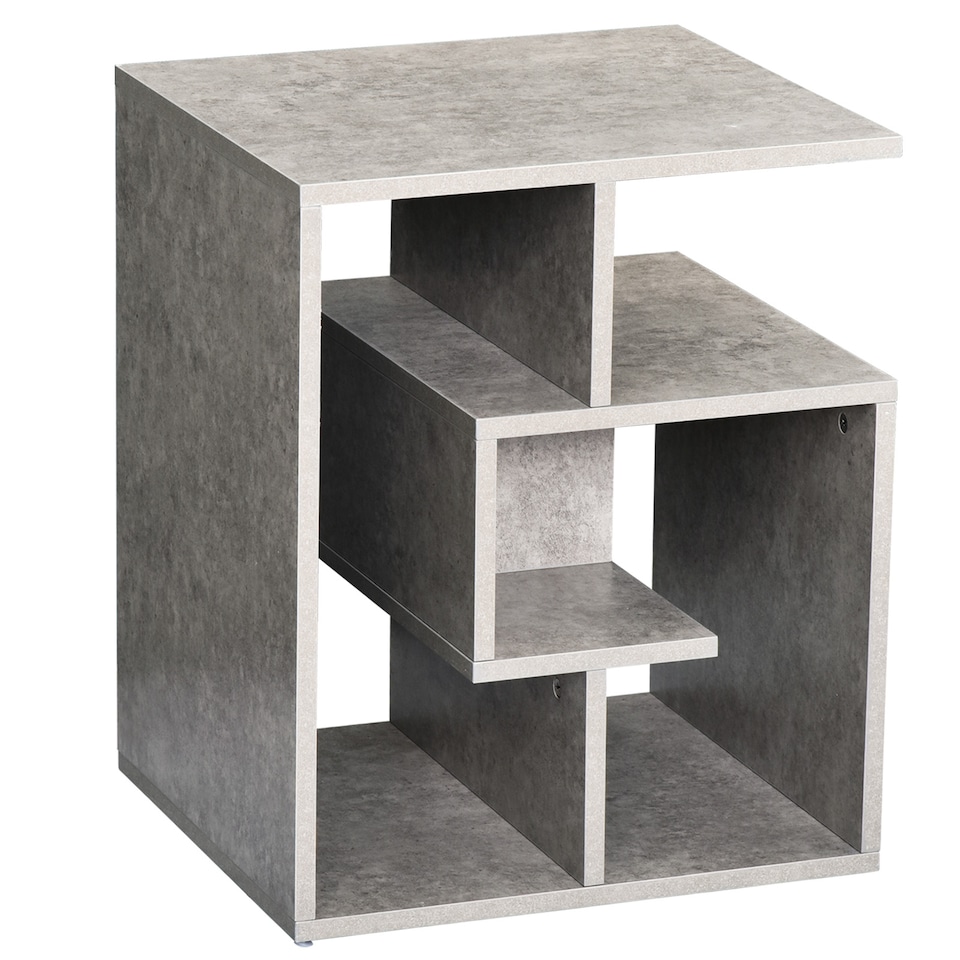 image 1 of HOMCOM Side Table, 3 Tier End Table with Open Storage Shelves for Living Room, Bedroom, Cement Colour | Grey