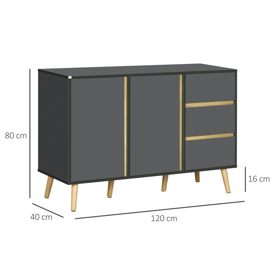 image 1 of HOMCOM Sideboard Kitchen Cupboard w/ Adjustable Shelves, Double Doors Dark Grey Grey | Wood-effect accents