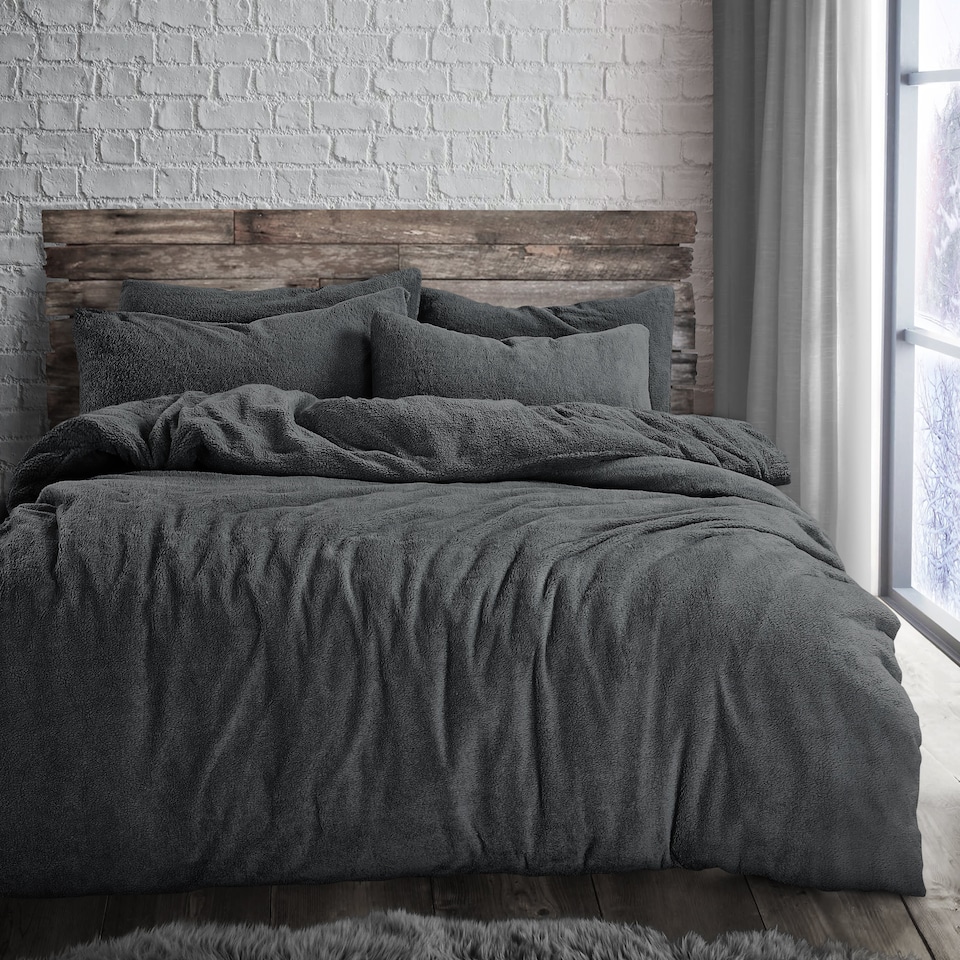 Velosso Plain Teddy Fleece Duvet Cover and Pillowcase Set