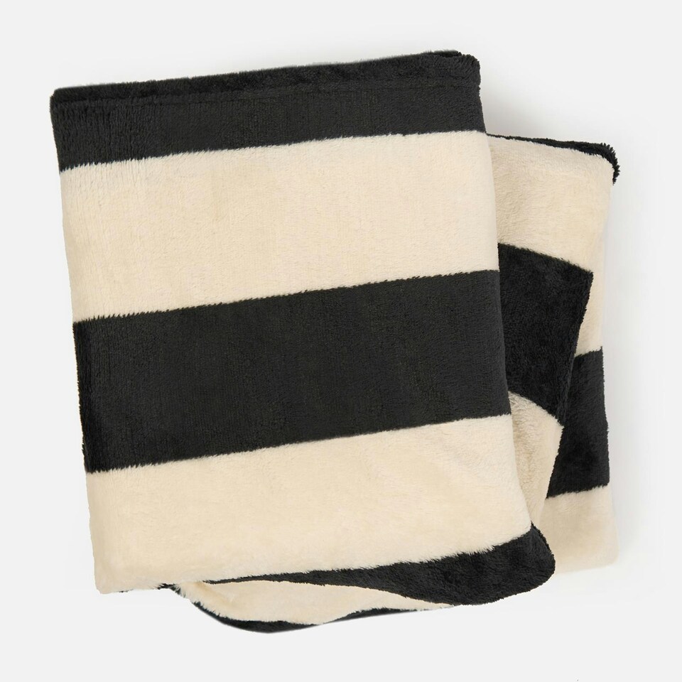 image 1 of OHS Stripe Print Ultra Soft Fleece Cosy Blanket Throw, 125x150cm - Black/White