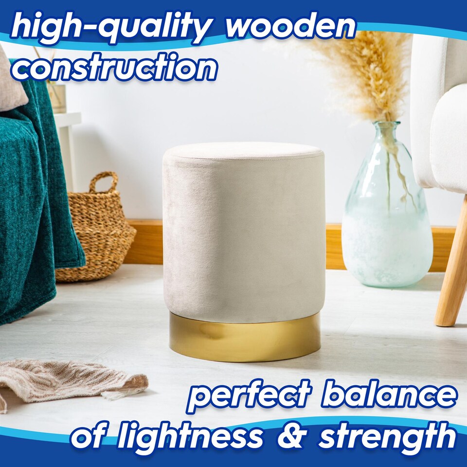 image 1 of Harbour Housewares Round Velvet Pouffe - 29 x 36cm - Blue | Blue | Blue