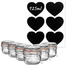 Argon Tableware Glass Storage Jars with Heart Labels - 125ml - Clear - Pack of 6