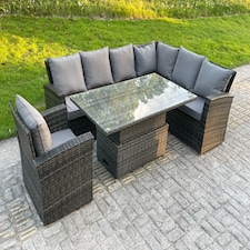 Fimous High Back PE Rattan Corner Sofa Set Garden Furniture Adjustable Rising Lifting Table Set With Armchair