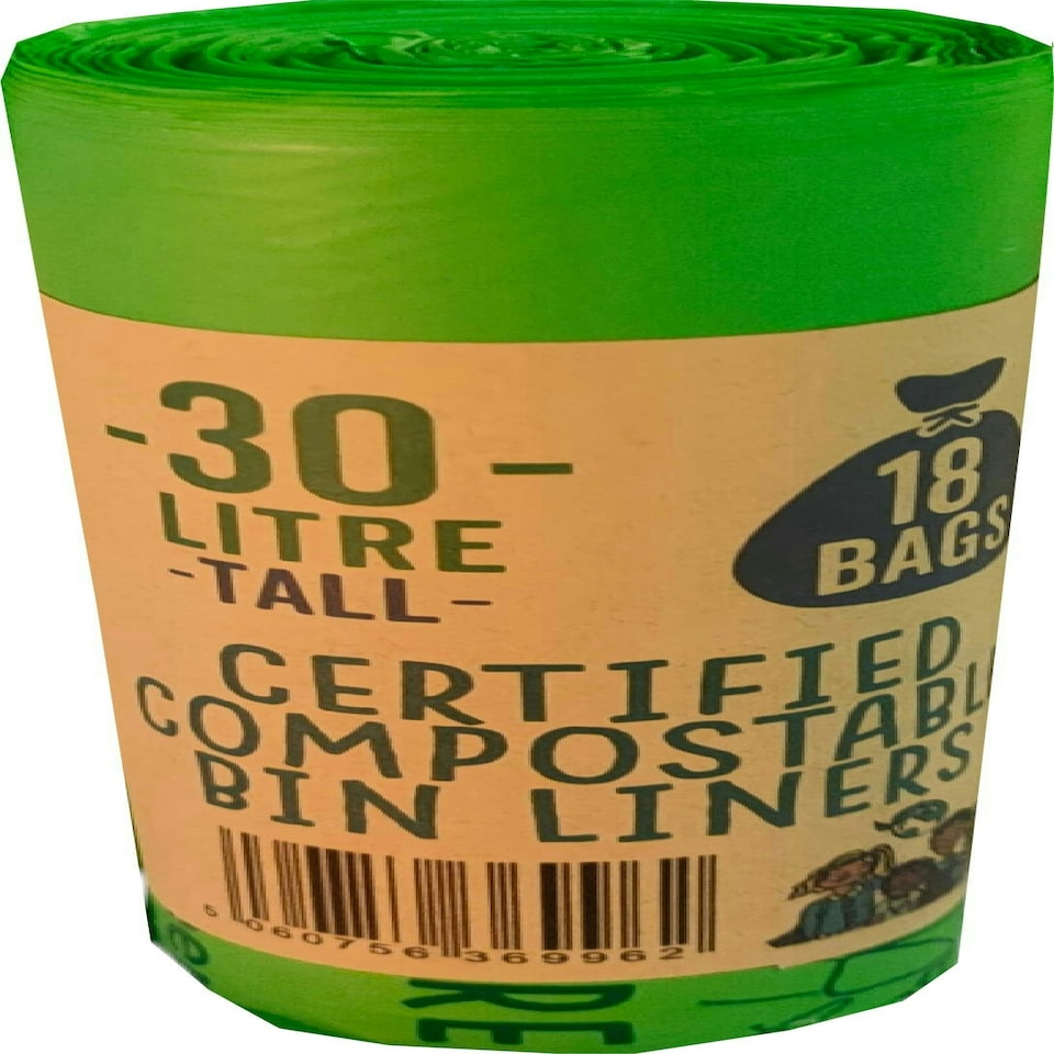 image 1 of Eco Green Living Plastic Free Bin Liners, Designed to Break Down Naturally Leakproof, Strong Food Waste Bin Bags 30 Liters 18 Bags 4 Pack