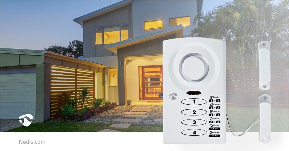 image 1 of Nedis Door Entry Alarm, 3 Modes with Chime and Panic Settings, Adjustable Entry/Exit Delay, 4-Digit Keypad, Battery Powered