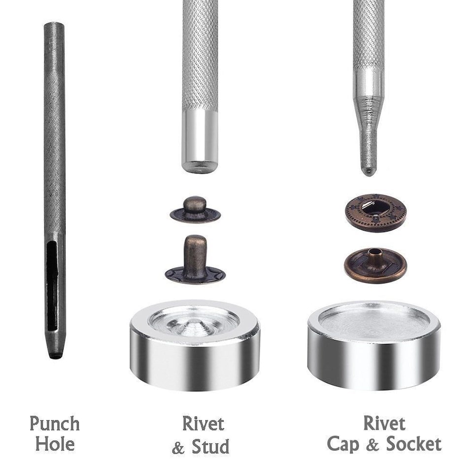 image 1 of 12mm S Spring Press Studs Fixing Tool Kit with 4 Part Setting Hand Tool