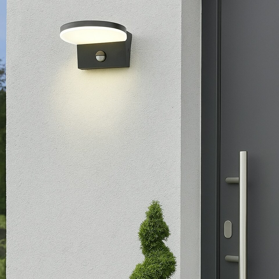 image 1 of CGC AUBREY Black Curved PIR Motion Sensor LED Outdoor Wall Light 4000k Natural White Integrated LED IP54 Black