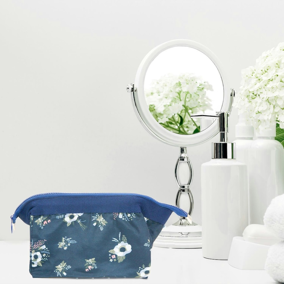 image 1 of Envie Fashionable Waterproof & Portable Cosmetic Bag, Blue Flower