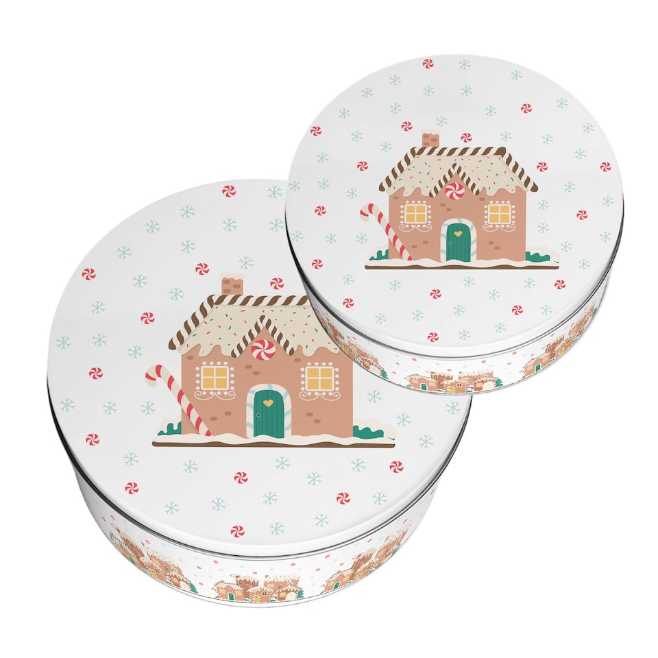 image 1 of Gingerbread Houses Round Christmas Cake Tin Set