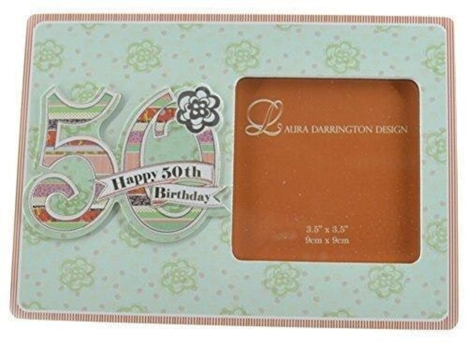 image 1 of Laura Darrington Patchwork Collection 19cm Wooden Picture Frame - Happy 50th Birthday, 4" x 6" Photo