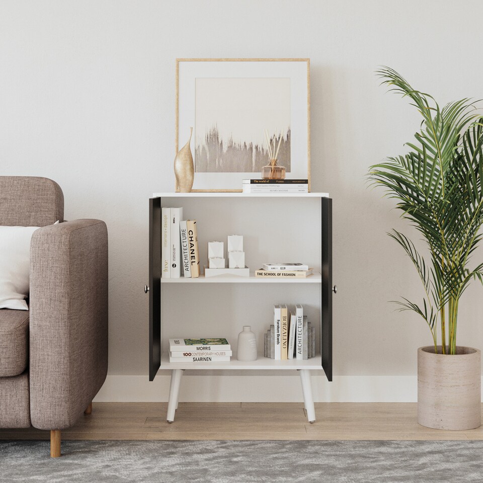 image 1 of White 2-Tier 2-Door Wooden Cabinet With Legs | White | White | 0 x 0 x 0 | 1