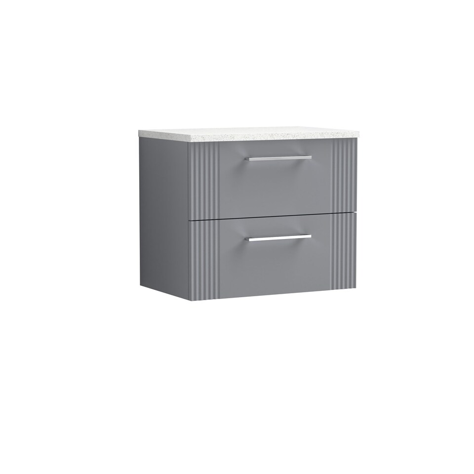 image 1 of Balterley Partial Fluted 2 Drawer Wall Hung Vanity Unit with Sparkling Laminate Worktop | Grey | Satin Grey