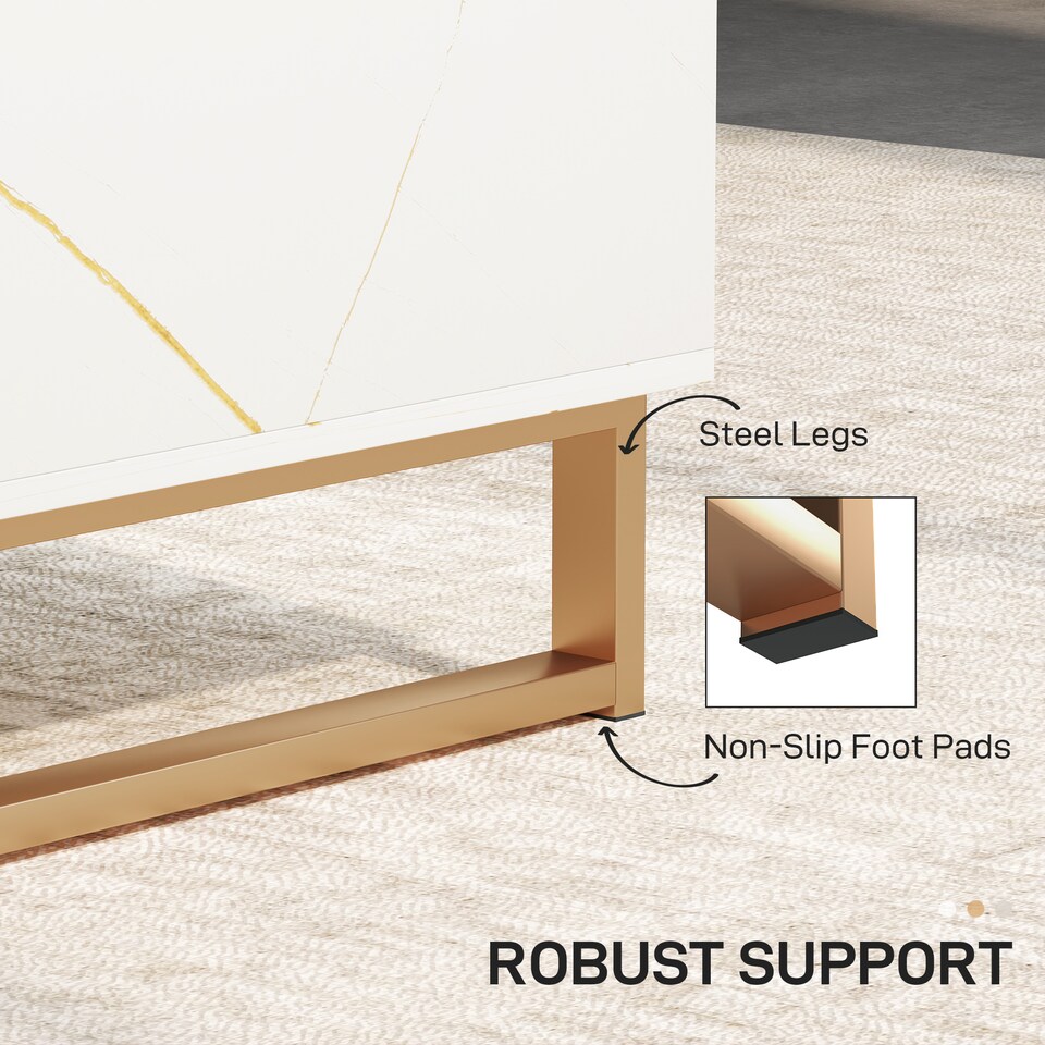 image 1 of HOMCOM Marble-Effect Coffee Table with Storage, Living Room Table with Drawer and 2 Open Shelves, Modern Centre Table with Fluted Door, White | White