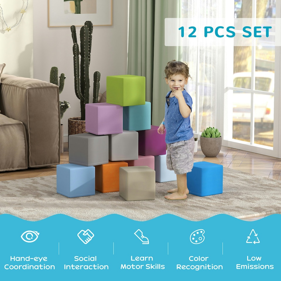 image 1 of HOMCOM 12 PCs Soft Play Blocks Soft Foam Toy Blue