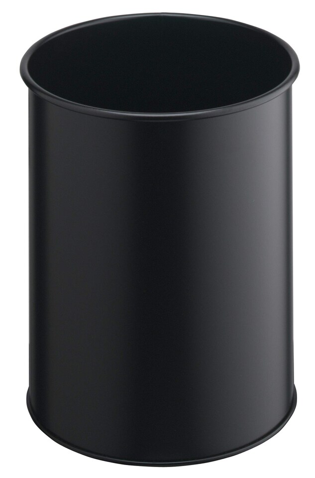 Durable Metal Round Waste Bin | Scratch Resistant Steel | 15L | Black | Black