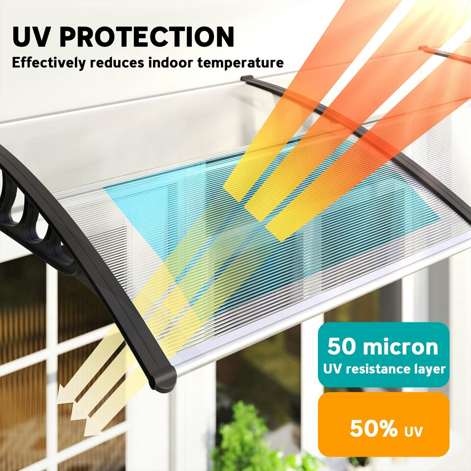 image 1 of Outsunny Door Canopy Outdoor Awning Rain Shelter for Window Porch 303x96 Clear Clear | Clear