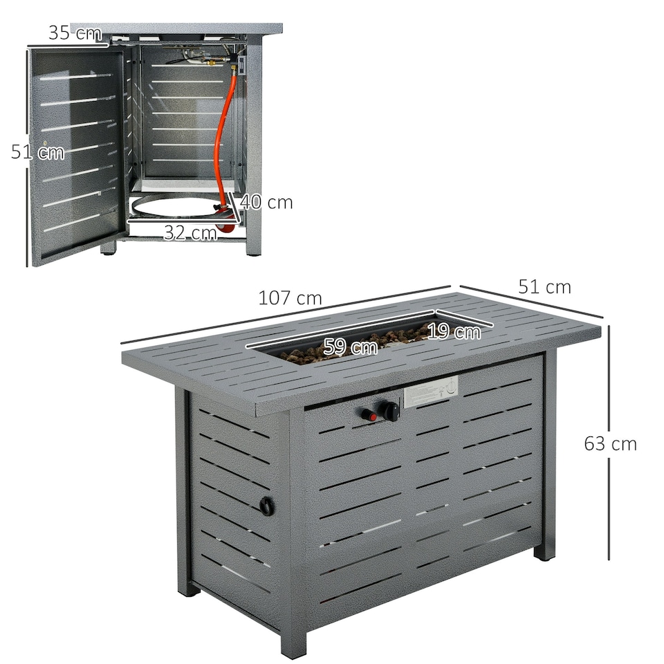 image 1 of Outsunny Outdoor Gas Fire Pit Table Smokeless Firepit w/ Rain Cover, Lid, Grey