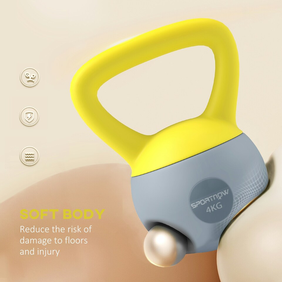 image 1 of SPORTNOW Kettlebell with Soft Body and Non-Slip Handle Yellow | 4