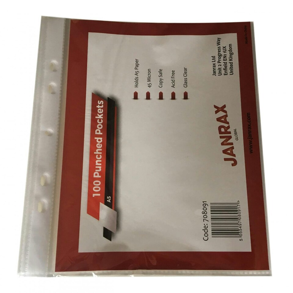 image 1 of Pack of 100 A5 Glass Clear Punched Pockets by Janrax
