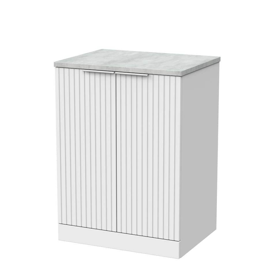 image 1 of Balterley Callingwood Contemporary Floor Standing 2 Door Vanity Unit with Bellato Grey Laminate Worktop , 600mm, Matt White