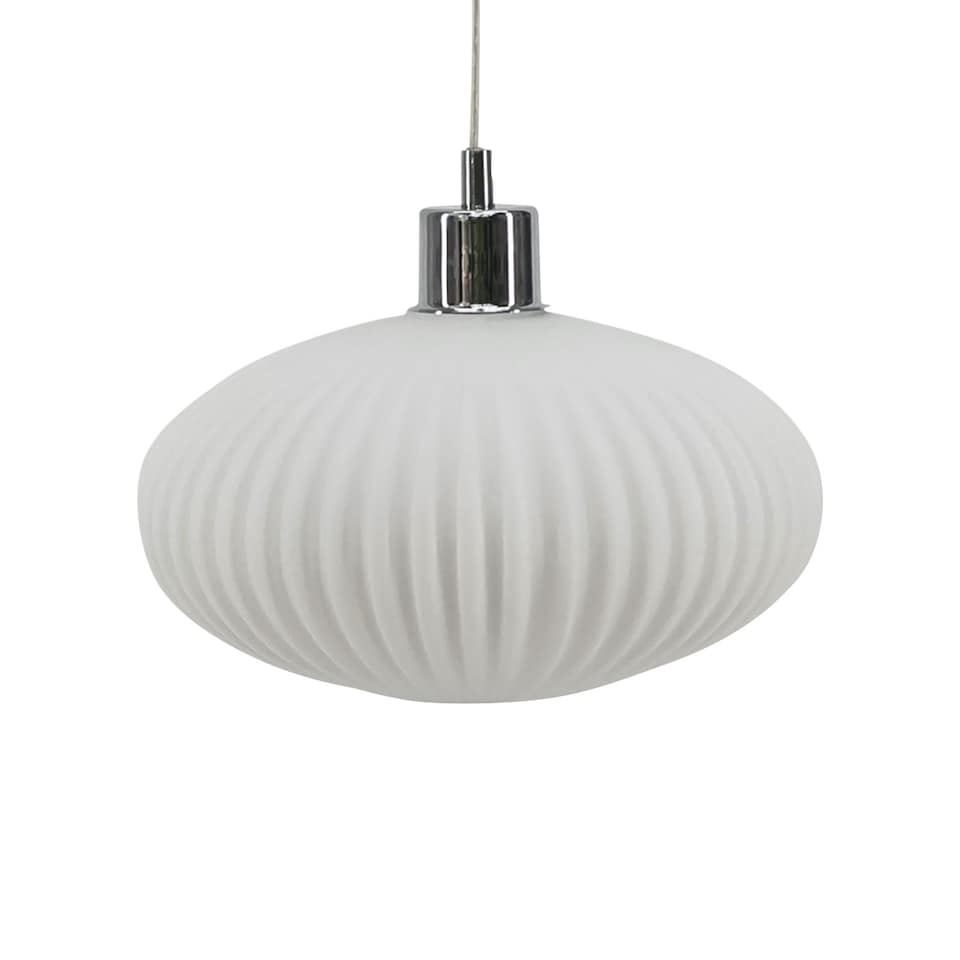 image 1 of Set of 2 Baton - White Ribbed Glass Easy Fit Pendant Shades | White | Medium | 2