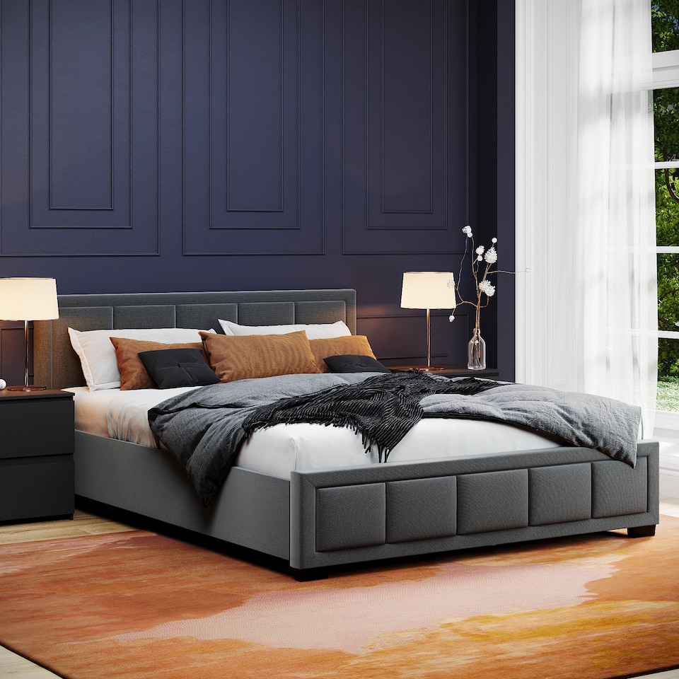 image 1 of Vida Designs Vanita 5ft King Size Bed Fabric Upholstered, Dark Grey, 150 x 200cm