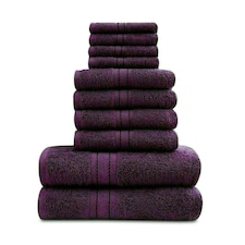 VELVETIO 10 Piece Towel Bale Set Toronto Stripe Pattern - 100% Cotton, 450 GSM Purple